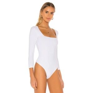 Free People NWT Truth or Square Bodysuit Long Sleeve Square Neck White Large New